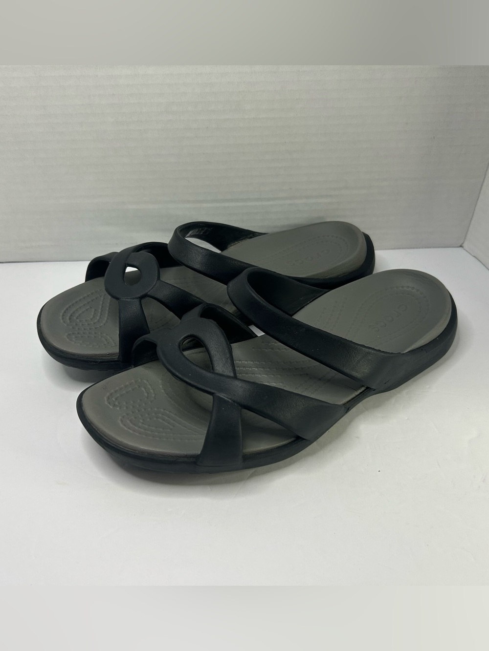 CROCS Black Slip-On Women's Sandals with Gray Footbed